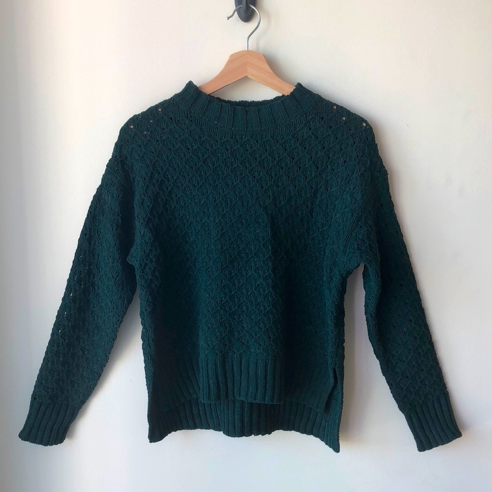 Dark Green Women’s Crewneck Textured Sweater| XS